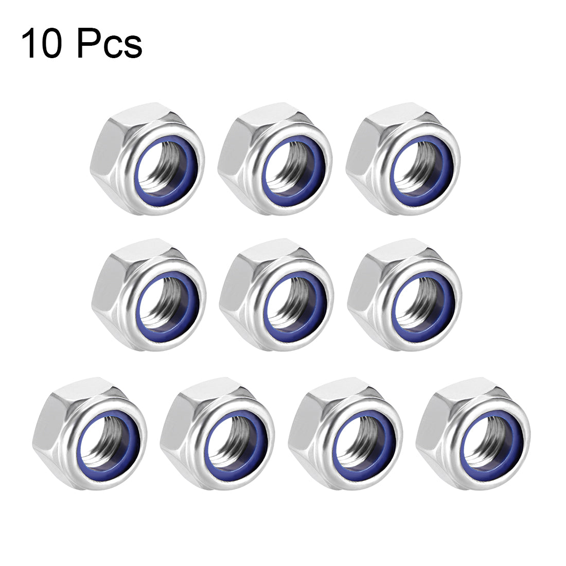 uxcell Uxcell M12x1.75mm Hex Lock Nut Stainless Steel Nylon Insert Self-Lock Nuts 10Pcs Silver