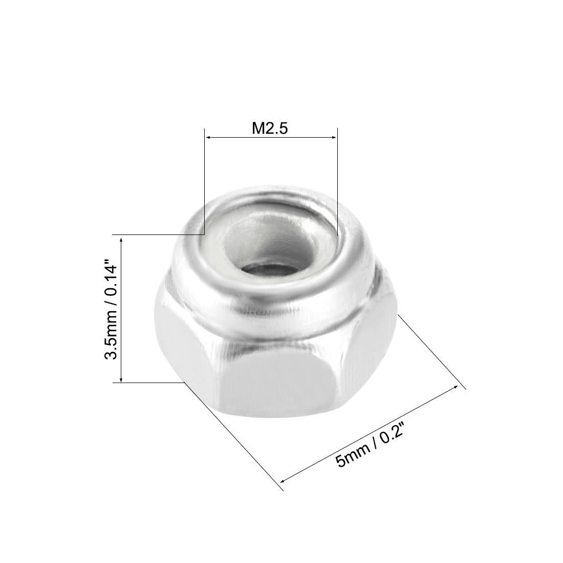 uxcell Uxcell M2.5x0.45mm Hex Lock Nut Stainless Steel Nylon Insert Self-Lock Nut 50Pcs Silver