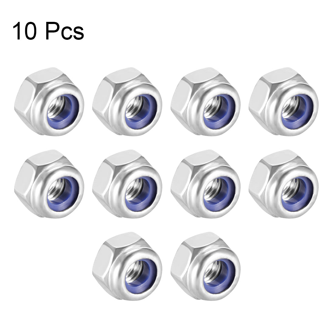 uxcell Uxcell M4 x 0.7mm Nylon Insert Hex Lock Nuts, 304 Stainless Steel, Plain Finish, 10 Pcs