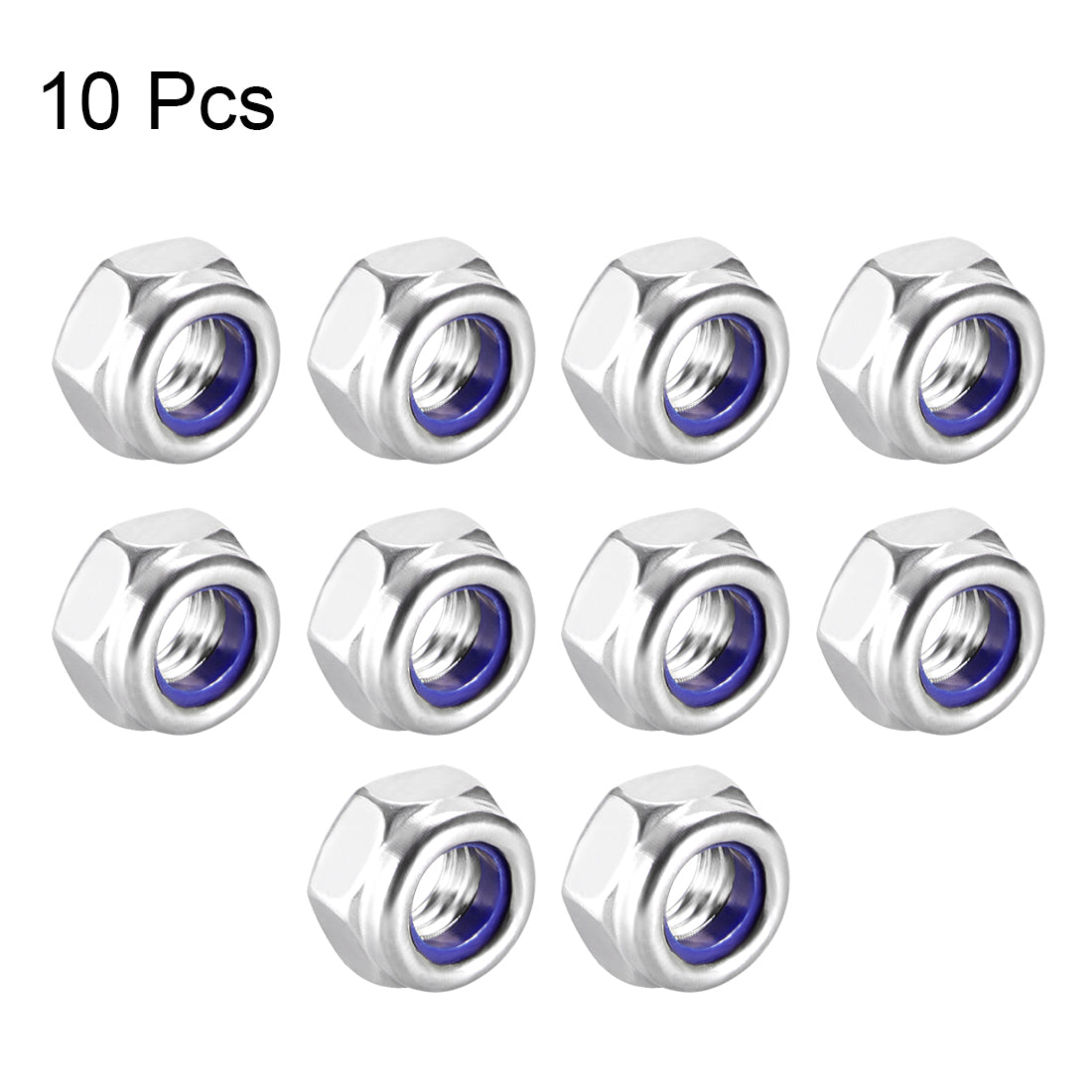 uxcell Uxcell M5 x 0.8mm Hex Lock Nut Stainless Steel Nylon Insert Self-Lock Nuts 10Pcs Silver