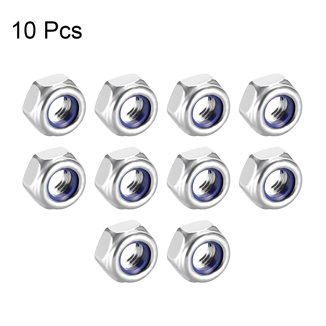 uxcell Uxcell M6x1mm Hex Lock Nuts Stainless Steel Nylon Insert Self-Lock Nuts, 10Pcs Silver