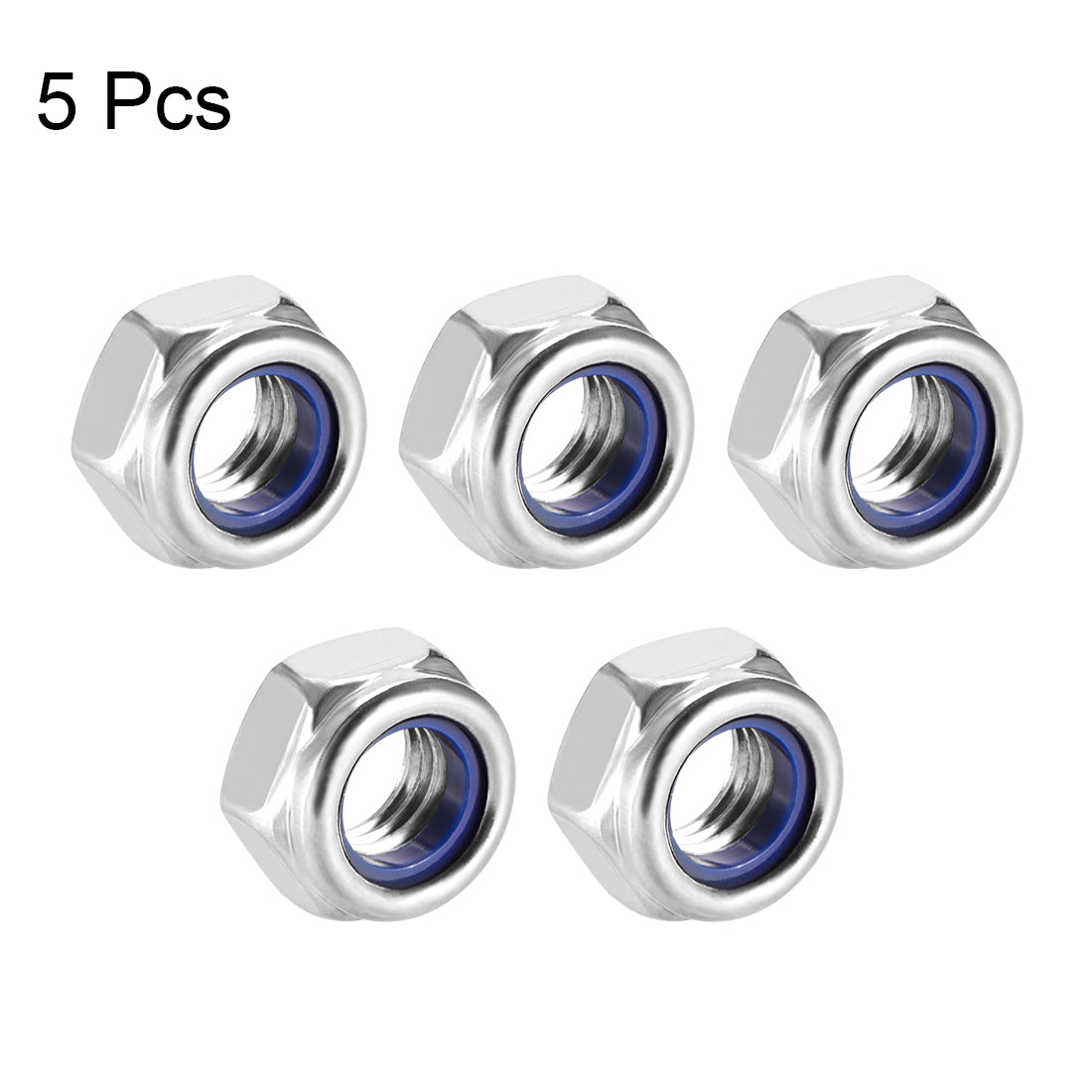 uxcell Uxcell M8x1.25mm Hex Lock Nuts Stainless Steel Nylon Insert Self-Lock Nuts, 5Pcs Silver