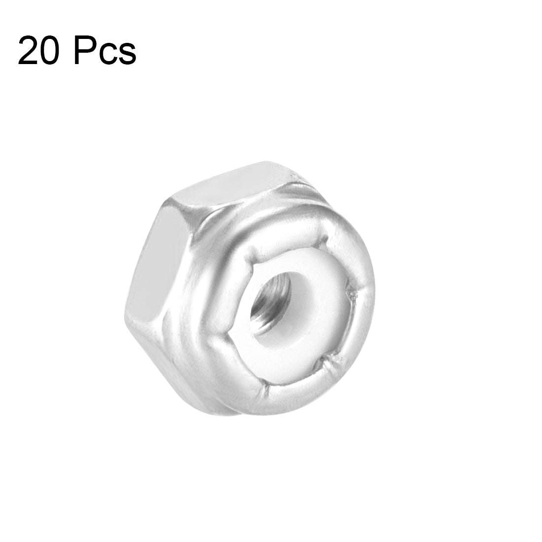 uxcell Uxcell 6#-32 Nylon Insert Hex Lock Nuts, 304 Stainless Steel, Plain Finish, 20 Pcs