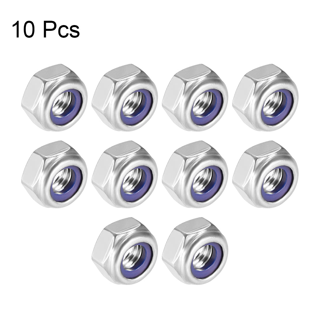 uxcell Uxcell M6 x 1mm Hex Lock Nuts Stainless Steel Nylon Insert Self-Lock Nuts, 10Pcs Silver