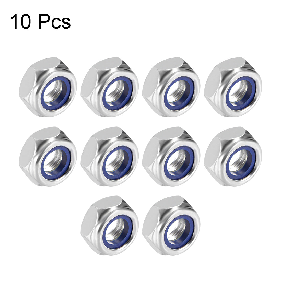 uxcell Uxcell M10 x 1.5mm Nylon Insert Hex Lock Nuts, Carbon Steel White Zinc Plated, 10 Pcs