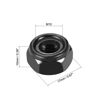 Harfington Uxcell M10x1.5mm Hex Lock Nuts Carbon Steel Nylon Insert Self-Lock Nuts, 10Pcs Black