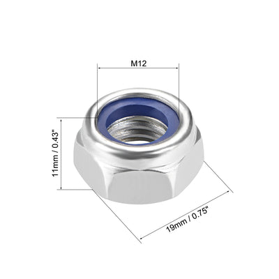 Harfington Uxcell M12 x 1.75mm Nylon Insert Hex Lock Nuts, Carbon Steel White Zinc Plated, 5 Pcs