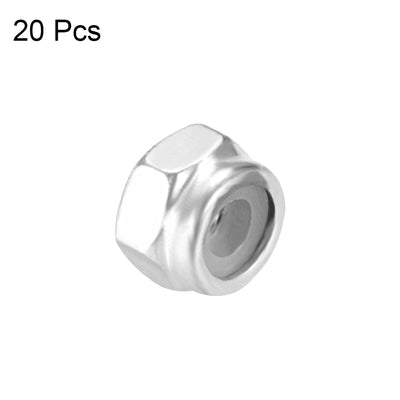 Harfington Uxcell M2 x 0.4mm Nylon Insert Hex Lock Nuts, Carbon Steel White Zinc Plated, 20 Pcs