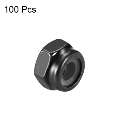 Harfington Uxcell M2x0.4mm Hex Lock Nuts Carbon Steel Nylon Insert Self-Lock Nuts, 100Pcs Black