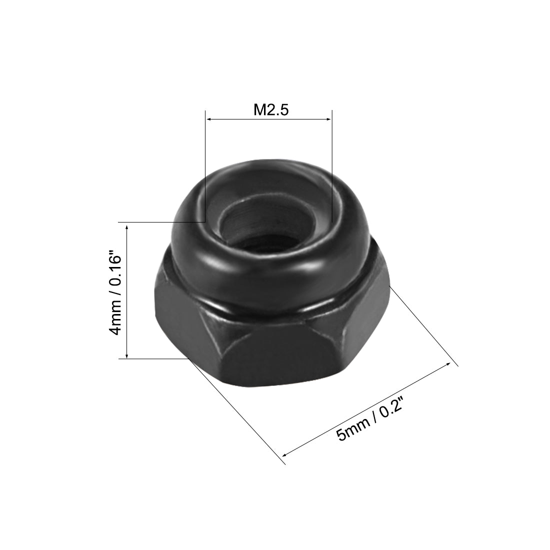 uxcell Uxcell M2.5x0.45mm Hex Lock Nuts Carbon Steel Nylon Insert Self-Lock Nut, 100Pcs Black