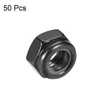 Harfington Uxcell M5x0.8mm Hex Lock Nuts Carbon Steel Nylon Insert Self-Lock Nuts, 50Pcs Black