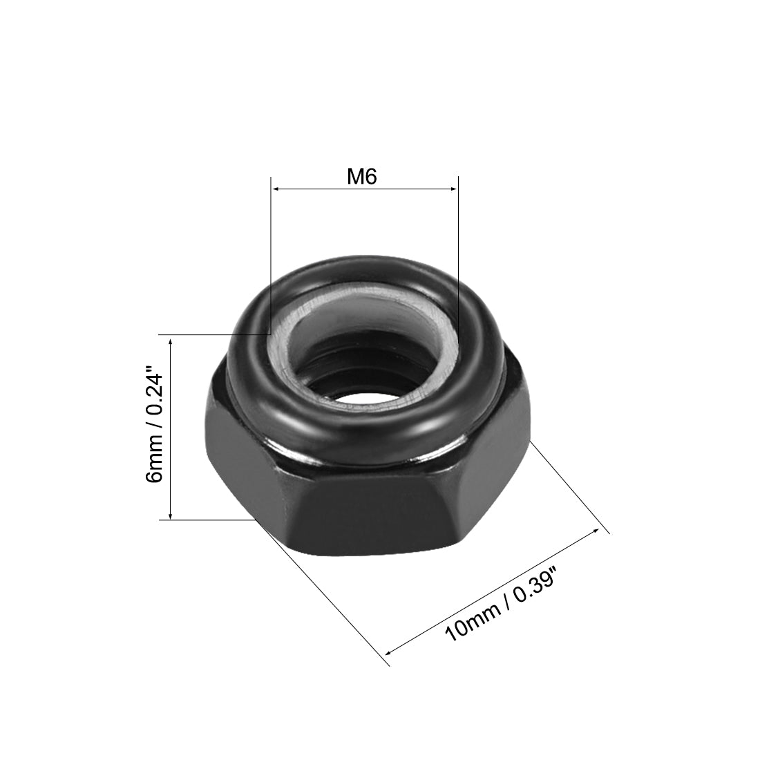 uxcell Uxcell M6x1mm Hex Lock Nuts Carbon Steel Nylon Insert Self-Lock Nuts, 50Pcs Black