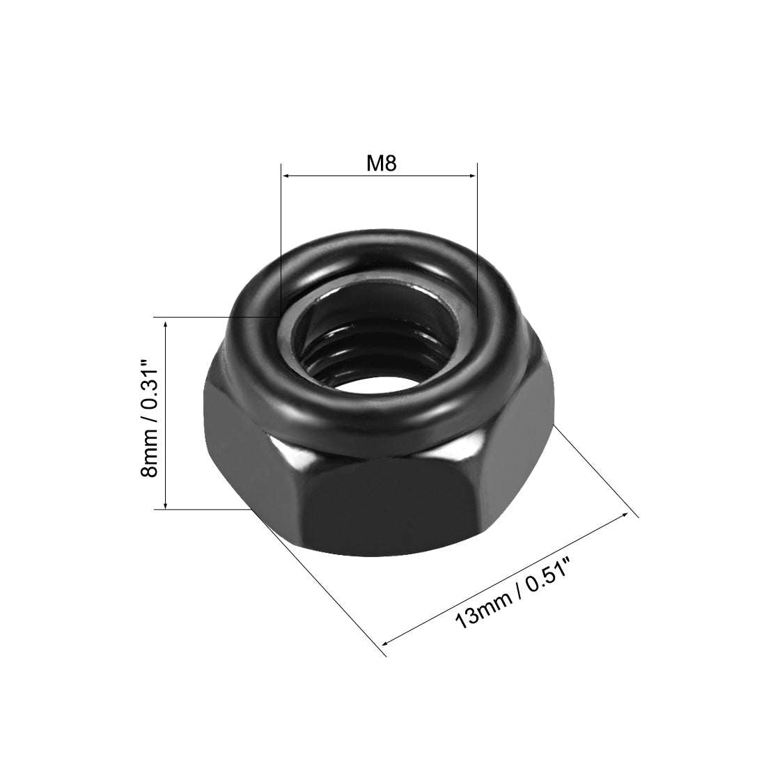 uxcell Uxcell M8x1.25mm Hex Lock Nuts Carbon Steel Nylon Insert Self-Lock Nuts, 50Pcs Black