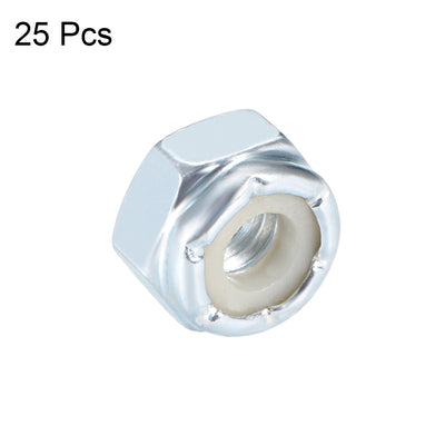 Harfington Uxcell 10#-24 Nylon Insert Hex Lock Nuts, Carbon Steel White Zinc Plated, 25 Pcs