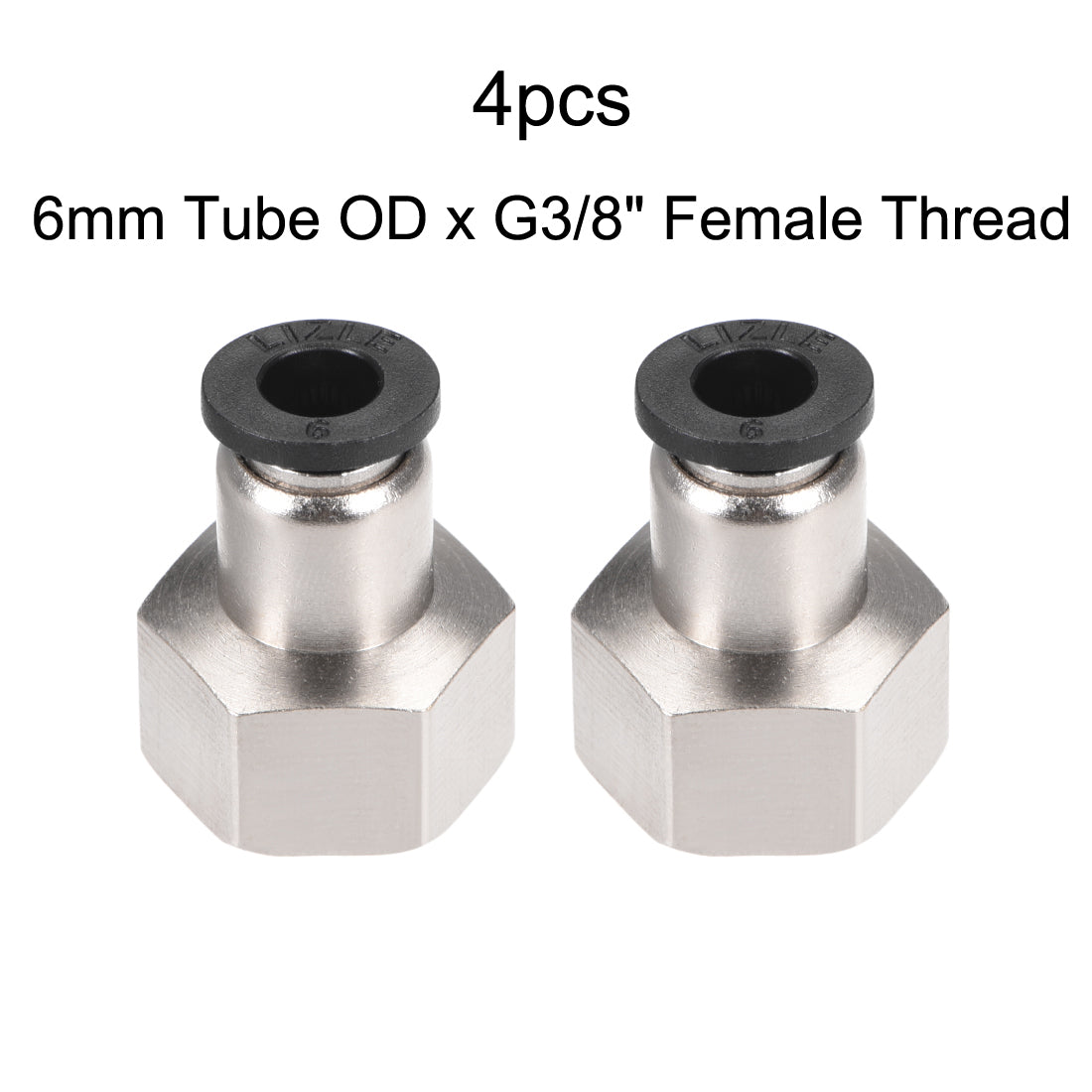 uxcell Uxcell Push to Connect Tube Fitting Adapter 6mm OD x BSPT 3/8" Female Silver Tone 4pcs