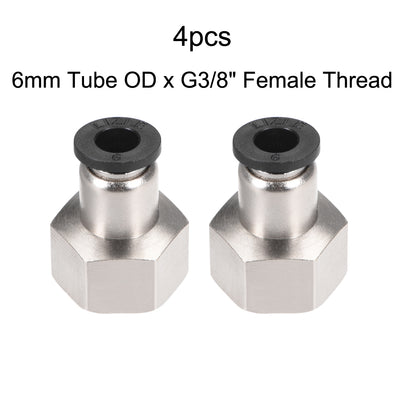 Harfington Uxcell Push to Connect Tube Fitting Adapter 6mm OD x BSPT 3/8" Female Silver Tone 4pcs