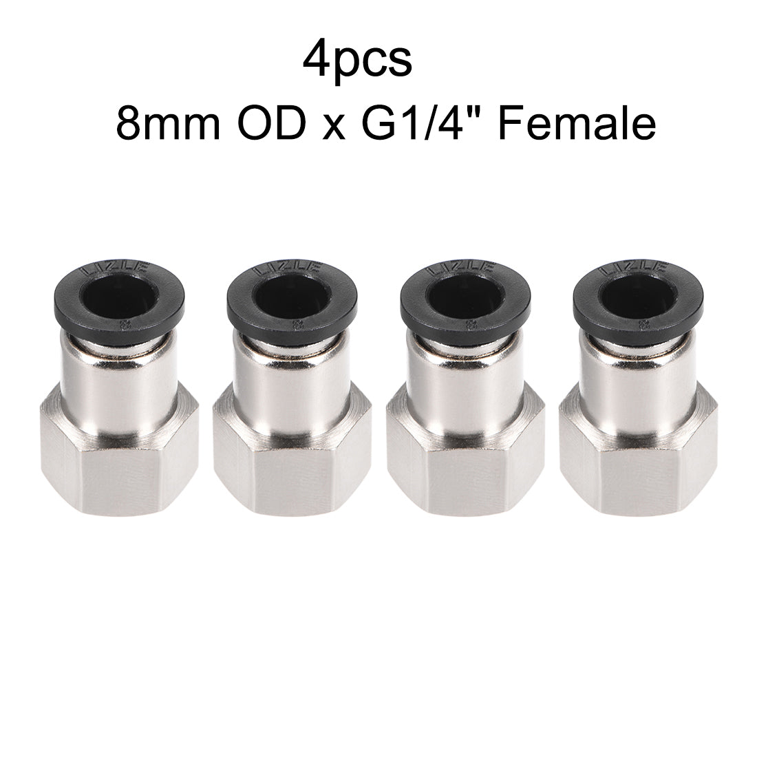 uxcell Uxcell Push to Connect Tube Fitting Adapter 8mm OD x G1/4" Female Silver Tone 4pcs