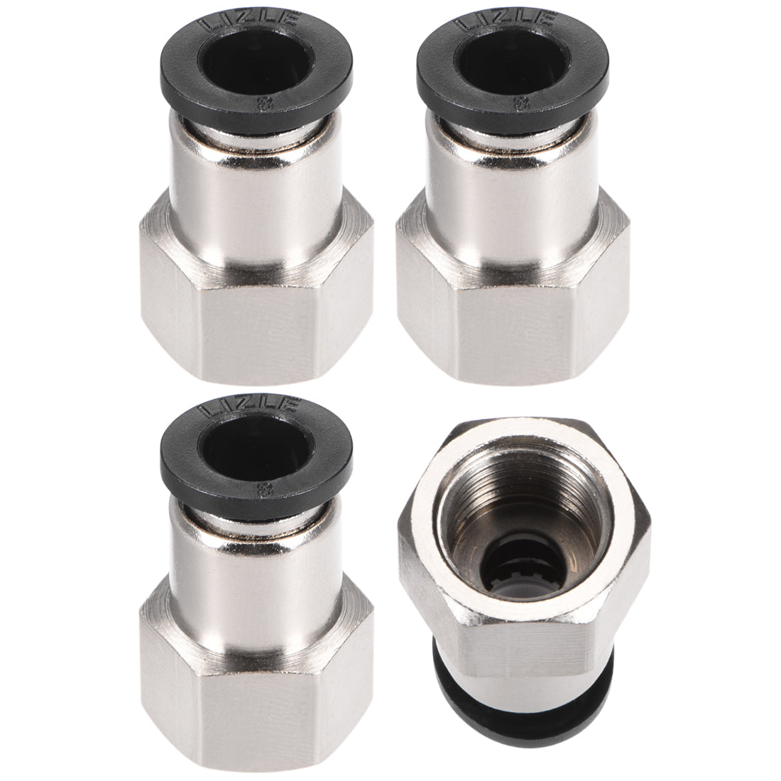uxcell Uxcell Push to Connect Tube Fitting Adapter 8mm OD x G1/4" Female Silver Tone 4pcs