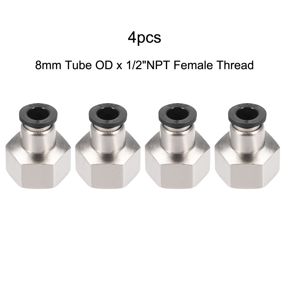 uxcell Uxcell Push to Connect Tube Fitting Adapter 8mm OD x 1/2"NPT Female Silver Tone 4pcs