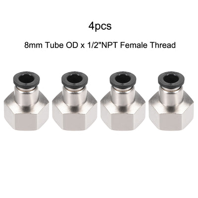 Harfington Uxcell Push to Connect Tube Fitting Adapter 8mm OD x 1/2"NPT Female Silver Tone 4pcs