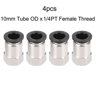 Harfington Uxcell Push to Connect Tube Fitting Adapter 10mm OD x 1/4PT Female Silver Tone 4pcs