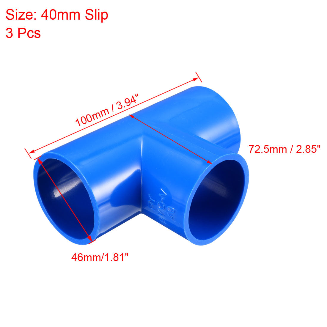 uxcell Uxcell 40mm Slip Tee PVC Pipe Fitting T-Shaped Coupling Connector Blue 3 Pcs