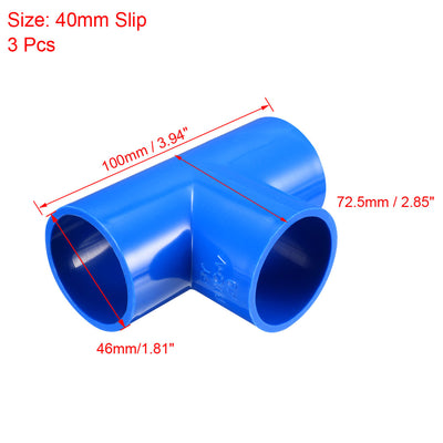 Harfington Uxcell 40mm Slip Tee PVC Pipe Fitting T-Shaped Coupling Connector Blue 3 Pcs