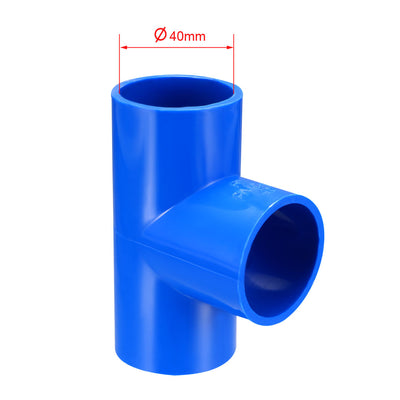 Harfington Uxcell 40mm Slip Tee PVC Pipe Fitting T-Shaped Coupling Connector Blue 3 Pcs