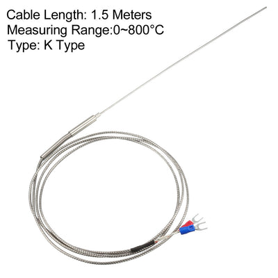 Harfington Uxcell K Type Temperature Sensor Probe 1.5M Cable 1.5mmx200mm Probe Thermocouple 32~1472°F (0~800°C)