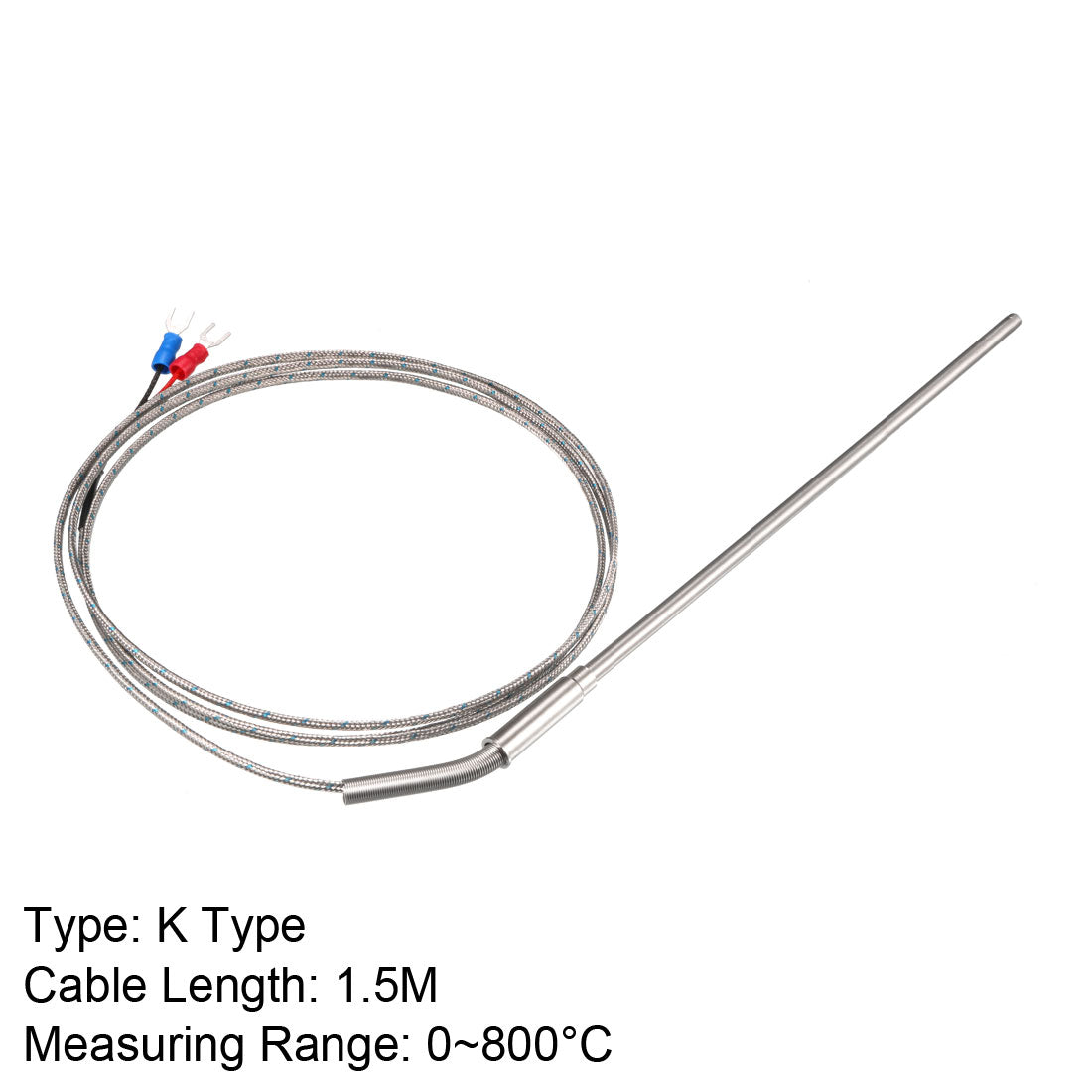 uxcell Uxcell K Type Temperature Sensor Probe 1.5M Cable 5mmx200mm Probe Thermocouple 32~1472°F (0~800°C)