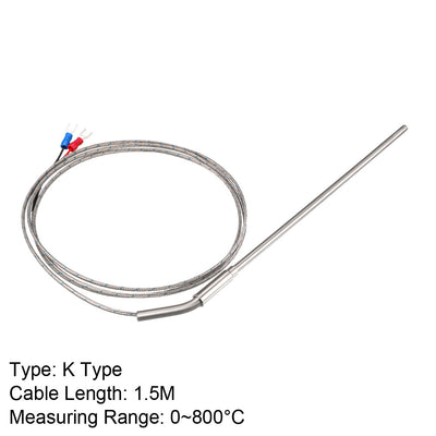 Harfington Uxcell K Type Temperature Sensor Probe 1.5M Cable 5mmx200mm Probe Thermocouple 32~1472°F (0~800°C)