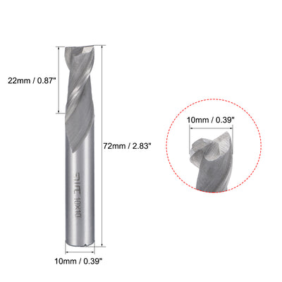 Harfington Uxcell 10mm Shank 10mm x 22mm Straight Flat Nose End Mill Cutter CNC Router Bits 2 Flute