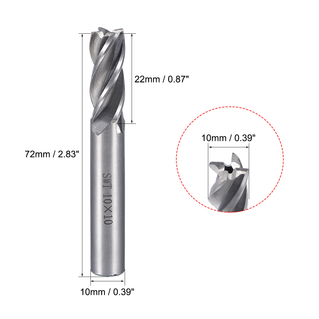 uxcell Uxcell 10mm Shank 10mm x 22mm Straight Flat Nose End Mill Cutter CNC Router Bits 4 Flute