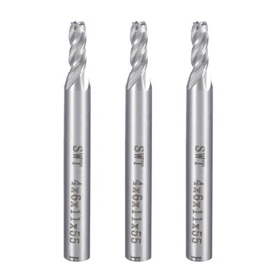 uxcell Uxcell 3PCS 6mm Shank 4mm x 11mm Straight Flat Nose End Mill Cutter CNC Router Bits 4 Flute