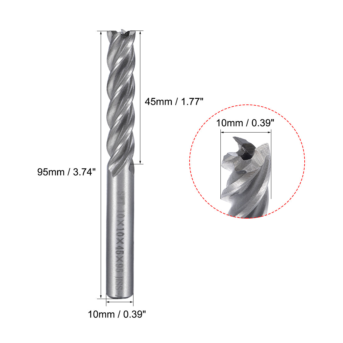 uxcell Uxcell 10mm Shank 10mm x 45mm Straight Flat Nose End Mill Cutter CNC Router Bits 4 Flute