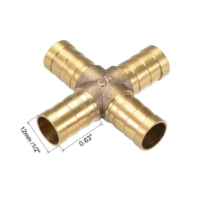 Harfington Uxcell 8mm or 5/16" ID Brass Barb Splicer Fitting 4 Ways Brass Cross Barb Fitting