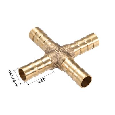 Harfington Uxcell 8mm or 5/16" ID Brass Barb Splicer Fitting 4 Ways Brass Cross Barb Fitting