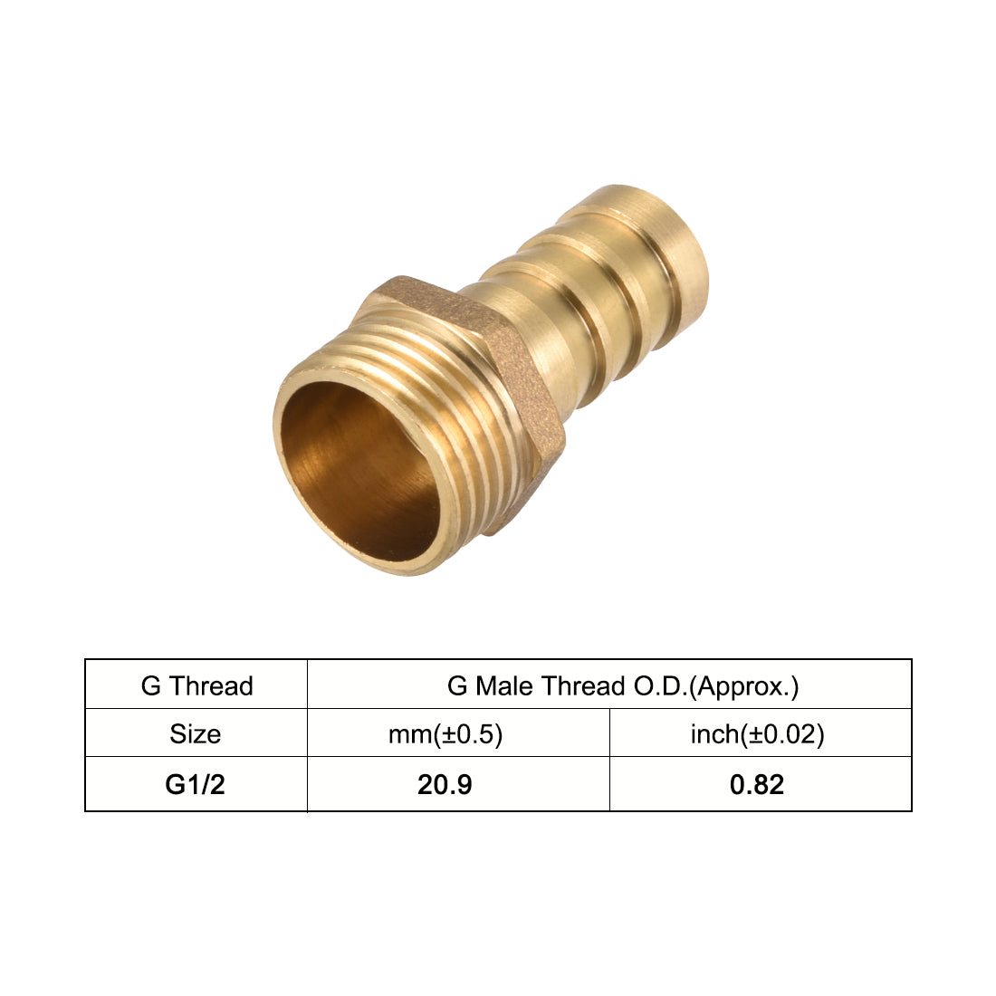 uxcell Uxcell Brass Barb Hose Fitting Connector Adapter 14mm Barbed x G1/2 Male 2Pcs