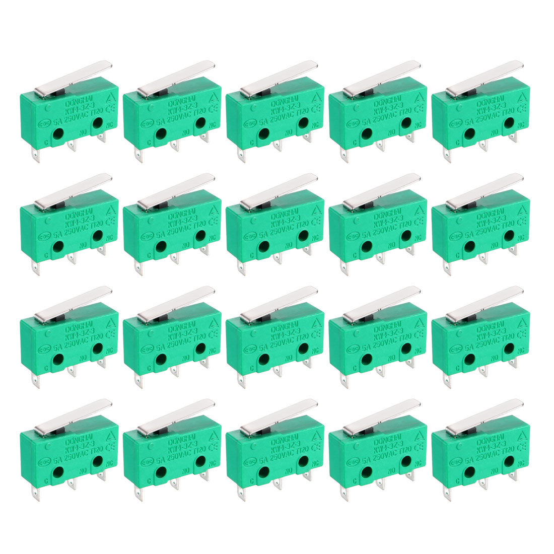 uxcell Uxcell 20PCS KW4-3Z-3 Micro Limit Switch SPDT NO NC 3 Terminals Momentary Short Straight Lever Type Green