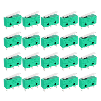 Harfington Uxcell 20PCS KW4-3Z-3 Micro Limit Switch SPDT NO NC 3 Terminals Momentary Short Straight Lever Type Green