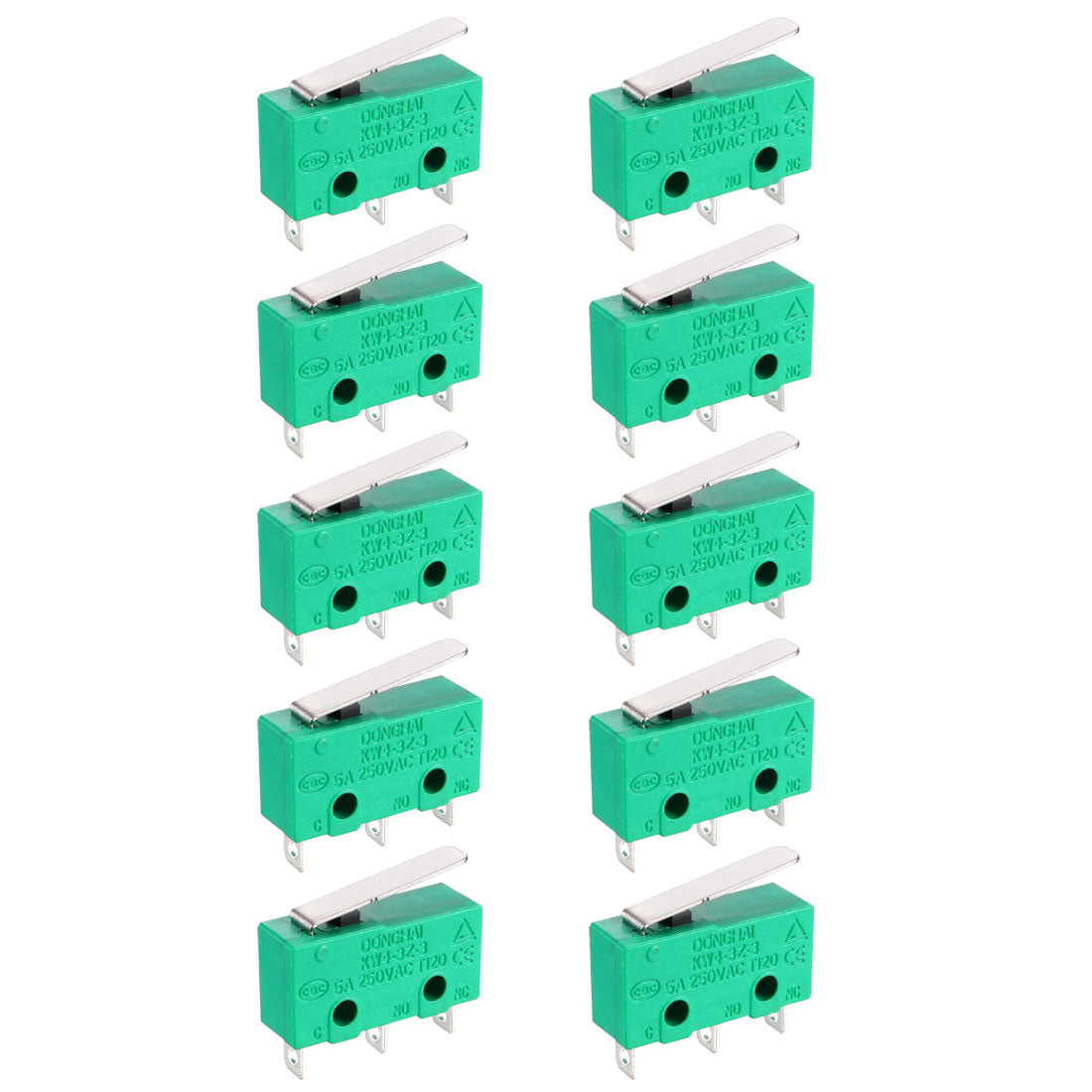 uxcell Uxcell 10PCS KW4-3Z-3 Micro Limit Switch SPDT NO NC 3 Terminals Momentary Short Straight Lever Type Green