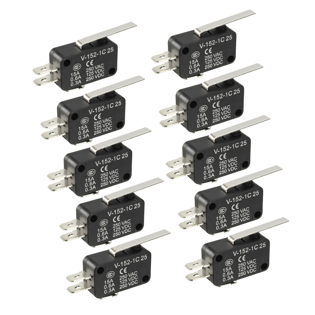 uxcell Uxcell 10PCS 15A 250VAC Black V-152-1C25 Straight Lever Miniature Micro Switch