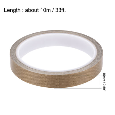 Harfington Uxcell Heat Resistant Tape - High Temperature Heat Transfer Tape PTFE Film Adhesive Tape 15mm x 10m(33ft)
