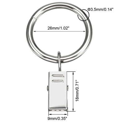 Harfington Uxcell Curtain Rings with Clips Strong Decorative Metal Drapery Shower Rustproof 1.02" Interior Diameter 10 Pack Silver