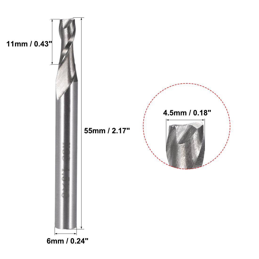uxcell Uxcell 4.5mm Cutting HSSAL Spiral Drill Bit Straight End Mill Cutter 2 Flute with 6mm Shank