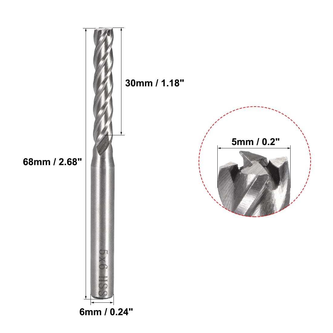 uxcell Uxcell 5mm Cutting HSSAL Spiral Drill Bit Straight End Mill Cutter 4 Flute with 6mm Shank