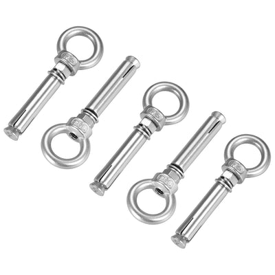 Harfington Uxcell M6 x 60 Expansion Eyebolt Eye Nut Screw with Ring Anchor Raw Bolts 5 Pcs