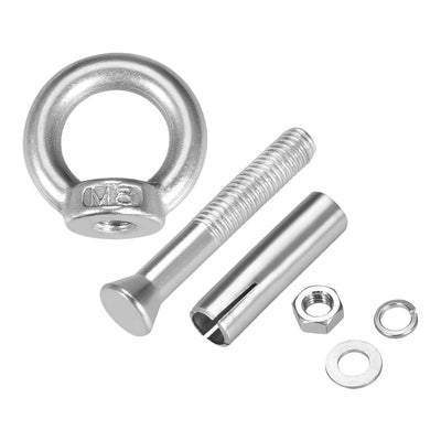 Harfington Uxcell M8 x 60 Expansion Eyebolt Eye Nut Screw with Ring Anchor Raw Bolts 2 Pcs