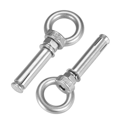 Harfington Uxcell M8 x 70 Expansion Eyebolt Eye Nut Screw with Ring Anchor Raw Bolts 2 Pcs