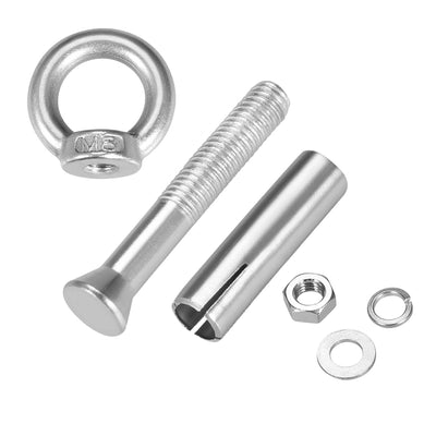 Harfington Uxcell M8 x 80 Expansion Eyebolt Eye Nut Screw with Ring Anchor Raw Bolts 2 Pcs